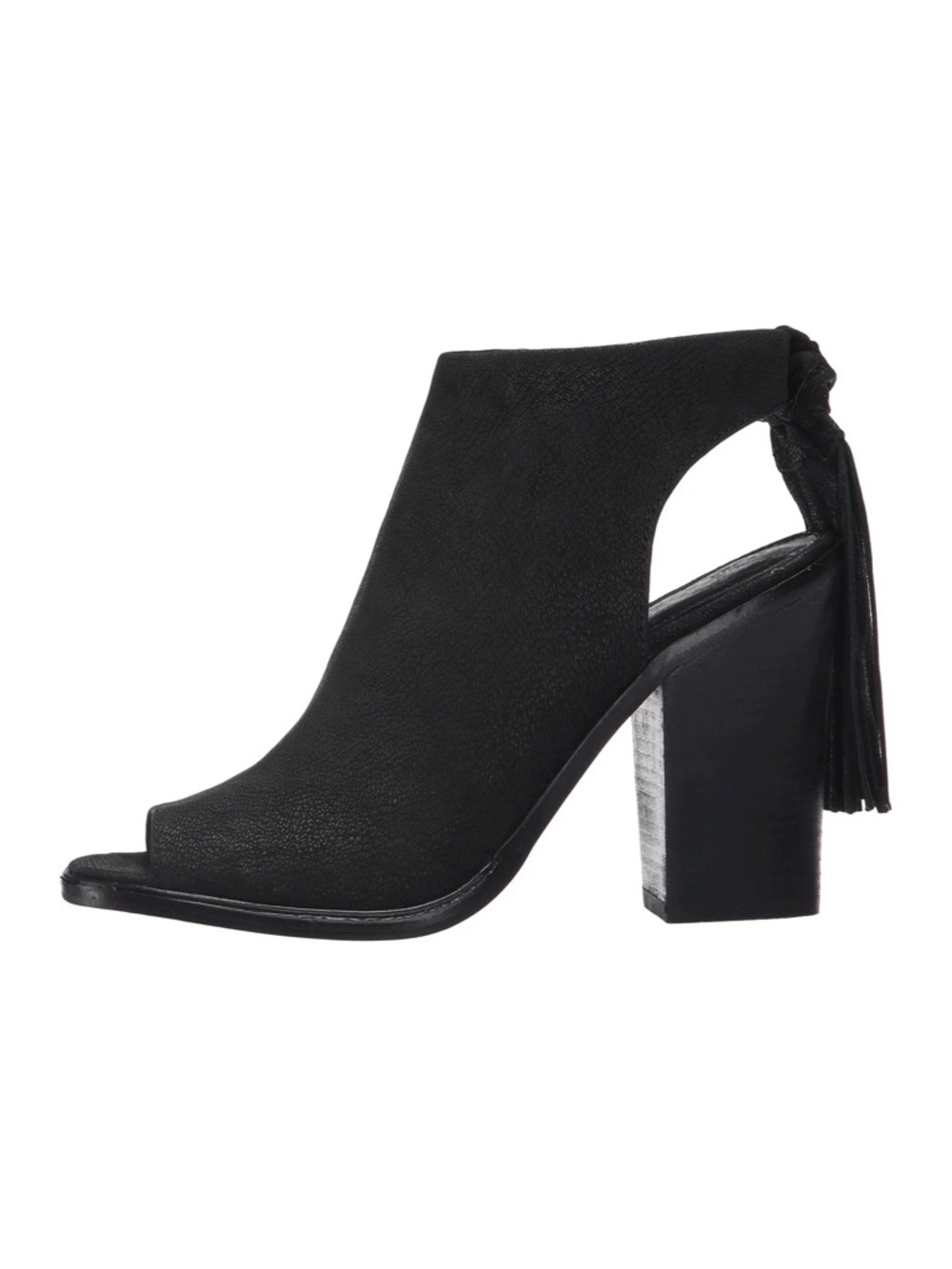Vince Camuto Black Peep-Toe Block Heel with Tassel Back